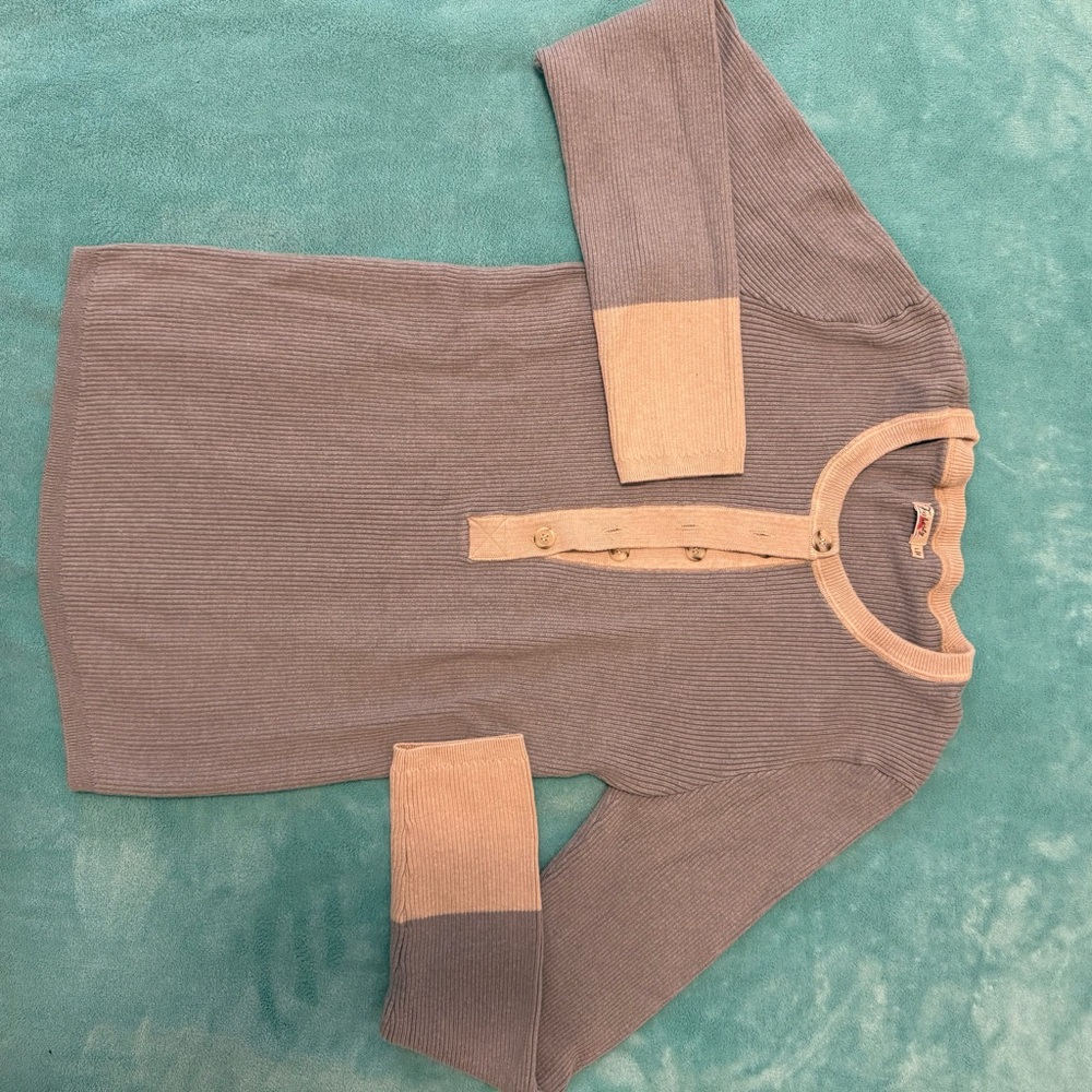 Faherty Bluish Gray and Tan Long Sleeve Henley Top